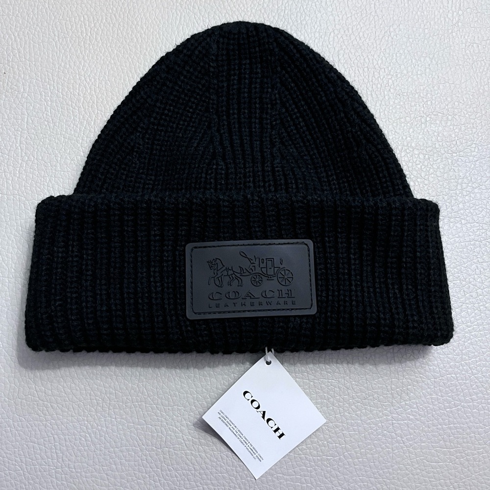 NWT - Coach Rubber Logo Patch Roll Up Wool Blended Beanie